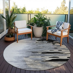 Homeroots 3' Stylish Abstract Beige Brown Gray Washable Indoor Outdoor Area Rug For Versatile Spaces 8' Round Polyester 601178