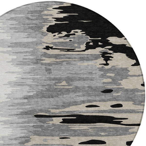 Homeroots 3' Stylish Abstract Beige Brown Gray Washable Indoor Outdoor Area Rug For Versatile Spaces 8' Round Polyester 601178