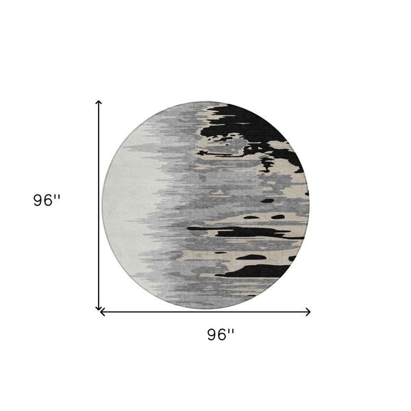 Homeroots 3' Stylish Abstract Beige Brown Gray Washable Indoor Outdoor Area Rug For Versatile Spaces 8' Round Polyester 601178