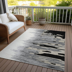 Homeroots 3' Stylish Abstract Beige Brown Gray Washable Indoor Outdoor Area Rug For Versatile Spaces 9' X 12' Polyester 601180