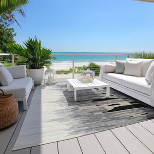 Homeroots 3' Stylish Abstract Beige Brown Gray Washable Indoor Outdoor Area Rug For Versatile Spaces 10' X 14' Polyester 601181