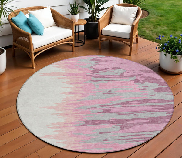 Homeroots 3' Stylish Abstract Beige Brown Gray Washable Indoor Outdoor Area Rug For Versatile Spaces 8' Round Polyester 601184