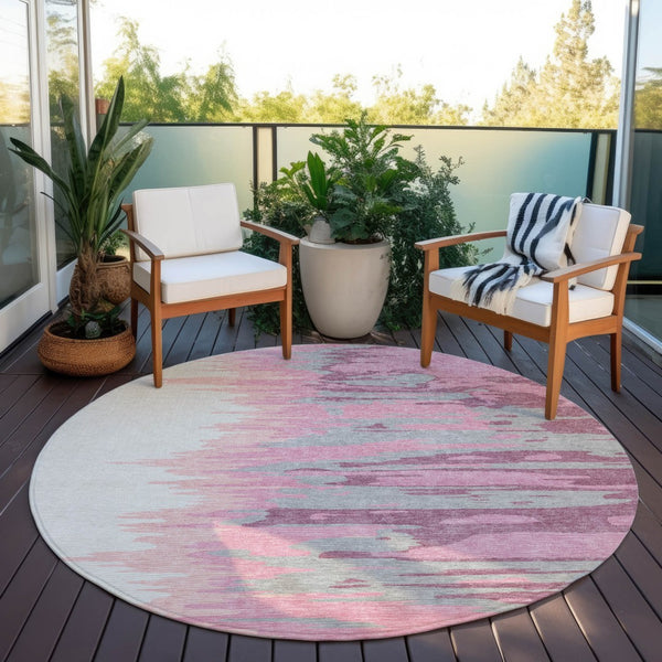 Homeroots 3' Stylish Abstract Beige Brown Gray Washable Indoor Outdoor Area Rug For Versatile Spaces 8' Round Polyester 601184