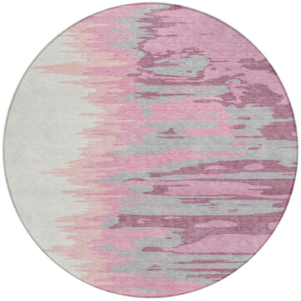 Homeroots 3' Stylish Abstract Beige Brown Gray Washable Indoor Outdoor Area Rug For Versatile Spaces 8' Round Polyester 601184