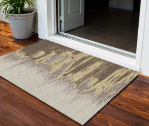 Homeroots 3' Stylish Abstract Beige Brown Gray Washable Indoor Outdoor Area Rug For Versatile Spaces 3' X 5' Polyester 601188