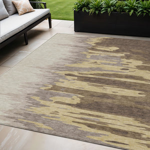 Homeroots 3' Stylish Abstract Beige Brown Gray Washable Indoor Outdoor Area Rug For Versatile Spaces 5' X 8' Polyester 601189