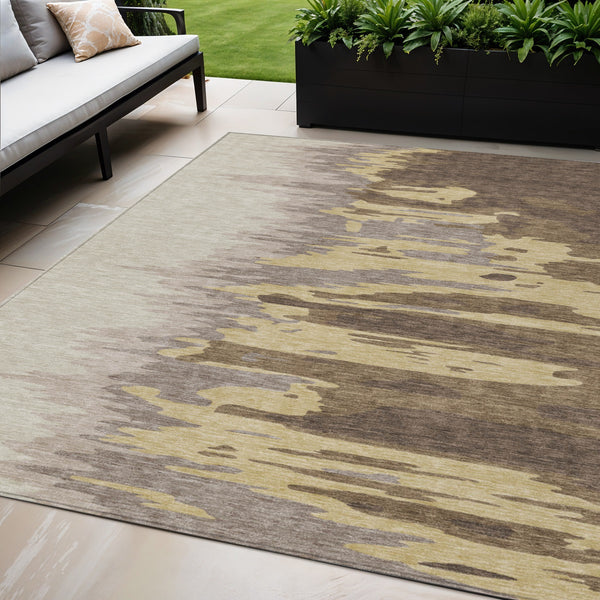 Homeroots 3' Stylish Abstract Beige Brown Gray Washable Indoor Outdoor Area Rug For Versatile Spaces 5' X 8' Polyester 601189