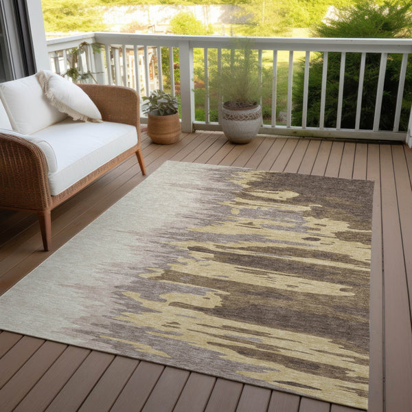 Homeroots 3' Stylish Abstract Beige Brown Gray Washable Indoor Outdoor Area Rug For Versatile Spaces 5' X 8' Polyester 601189