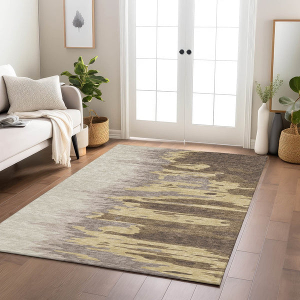 Homeroots 3' Stylish Abstract Beige Brown Gray Washable Indoor Outdoor Area Rug For Versatile Spaces 5' X 8' Polyester 601189