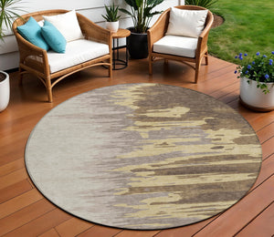 Homeroots 3' Stylish Abstract Beige Brown Gray Washable Indoor Outdoor Area Rug For Versatile Spaces 8' Round Polyester 601190
