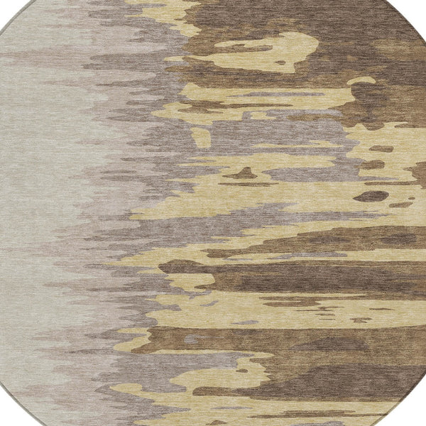 Homeroots 3' Stylish Abstract Beige Brown Gray Washable Indoor Outdoor Area Rug For Versatile Spaces 8' Round Polyester 601190