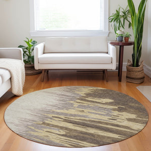 Homeroots 3' Stylish Abstract Beige Brown Gray Washable Indoor Outdoor Area Rug For Versatile Spaces 8' Round Polyester 601190