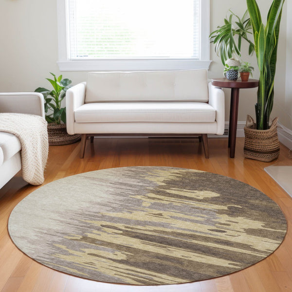 Homeroots 3' Stylish Abstract Beige Brown Gray Washable Indoor Outdoor Area Rug For Versatile Spaces 8' Round Polyester 601190