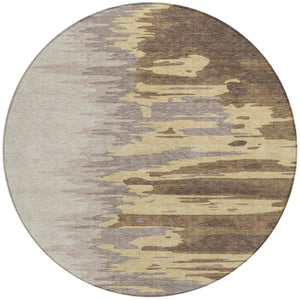 Homeroots 3' Stylish Abstract Beige Brown Gray Washable Indoor Outdoor Area Rug For Versatile Spaces 8' Round Polyester 601190