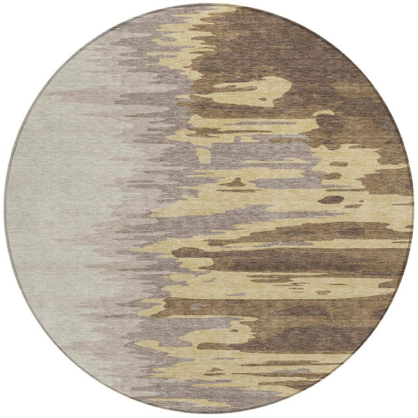 Homeroots 3' Stylish Abstract Beige Brown Gray Washable Indoor Outdoor Area Rug For Versatile Spaces 8' Round Polyester 601190