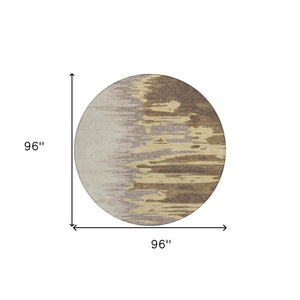 Homeroots 3' Stylish Abstract Beige Brown Gray Washable Indoor Outdoor Area Rug For Versatile Spaces 8' Round Polyester 601190