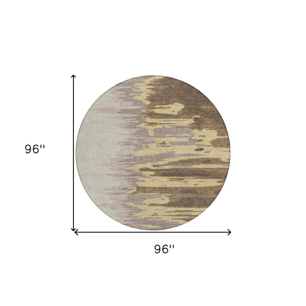 Homeroots 3' Stylish Abstract Beige Brown Gray Washable Indoor Outdoor Area Rug For Versatile Spaces 8' Round Polyester 601190
