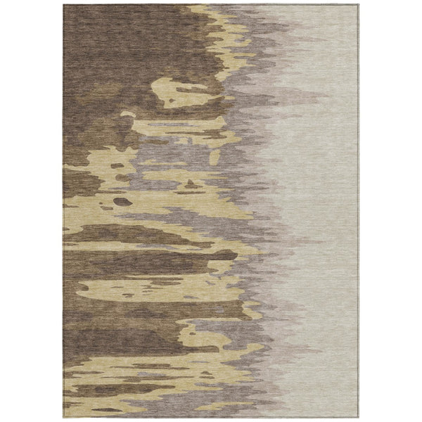 Homeroots 3' Stylish Abstract Beige Brown Gray Washable Indoor Outdoor Area Rug For Versatile Spaces 8' X 10' Polyester 601191