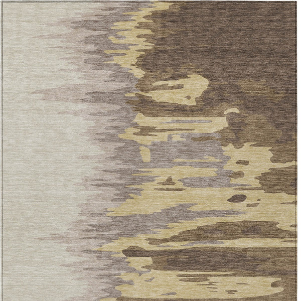 Homeroots 3' Stylish Abstract Beige Brown Gray Washable Indoor Outdoor Area Rug For Versatile Spaces 8' X 10' Polyester 601191