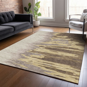 Homeroots 3' Stylish Abstract Beige Brown Gray Washable Indoor Outdoor Area Rug For Versatile Spaces 8' X 10' Polyester 601191