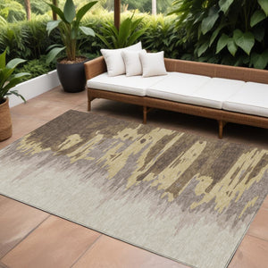 Homeroots 3' Stylish Abstract Beige Brown Gray Washable Indoor Outdoor Area Rug For Versatile Spaces 10' X 14' Polyester 601193