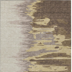 Homeroots 3' Stylish Abstract Beige Brown Gray Washable Indoor Outdoor Area Rug For Versatile Spaces 10' X 14' Polyester 601193