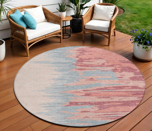 Homeroots 3' Stylish Abstract Beige Brown Gray Washable Indoor Outdoor Area Rug For Versatile Spaces 8' Round Polyester 601196