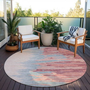 Homeroots 3' Stylish Abstract Beige Brown Gray Washable Indoor Outdoor Area Rug For Versatile Spaces 8' Round Polyester 601196
