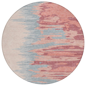 HomeRoots 5' Modern Coral Pink and Gray Abstract Area Rug - Washable, Durable, Perfect for Indoor/Outdoor Use 8' Round 601196