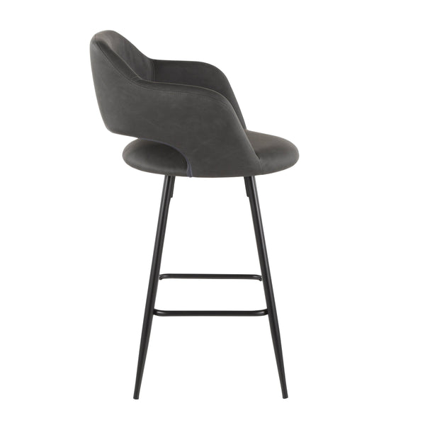 English Elm Margarite Contemporary Counter Stools Set Of 2 In Grey Faux Leather & Black Metal - Ergonomic Design B202P222356