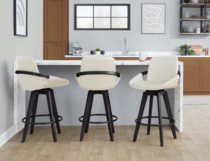 English Elm Fixed-height Swivel Counter Stools with Faux Leather Seats and Chrome Footrest Set of 2 Cream B202S01804