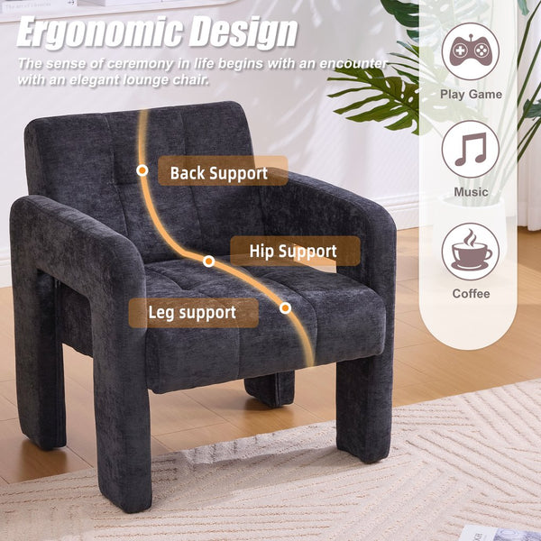 English Elm Modern Chenille Armchair with Ergonomic Curved Armrests, 500lb Capacity, Nordic Minimalist Accent Chair for Living Room Black W395P380519