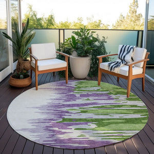 Homeroots 3' Stylish Abstract Beige Brown Gray Washable Indoor Outdoor Area Rug For Versatile Spaces 8' Round Polyester 601202