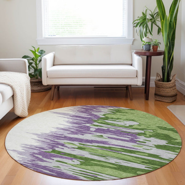 Homeroots 3' Stylish Abstract Beige Brown Gray Washable Indoor Outdoor Area Rug For Versatile Spaces 8' Round Polyester 601202