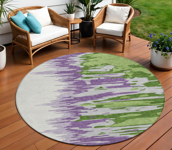 Homeroots 3' Stylish Abstract Beige Brown Gray Washable Indoor Outdoor Area Rug For Versatile Spaces 8' Round Polyester 601202