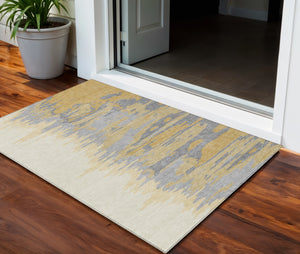 Homeroots 3' Stylish Abstract Beige Brown Gray Washable Indoor Outdoor Area Rug For Versatile Spaces 3' X 5' Polyester 601206