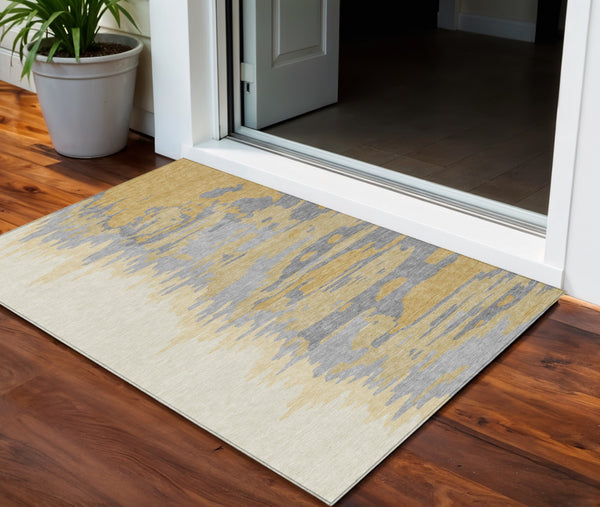 Homeroots 3' Stylish Abstract Beige Brown Gray Washable Indoor Outdoor Area Rug For Versatile Spaces 3' X 5' Polyester 601206