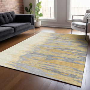 Homeroots 3' Stylish Abstract Beige Brown Gray Washable Indoor Outdoor Area Rug For Versatile Spaces 3' X 5' Polyester 601206