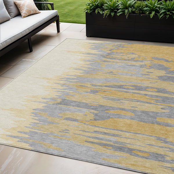 Homeroots 3' Stylish Abstract Beige Brown Gray Washable Indoor Outdoor Area Rug For Versatile Spaces 5' X 8' Polyester 601207