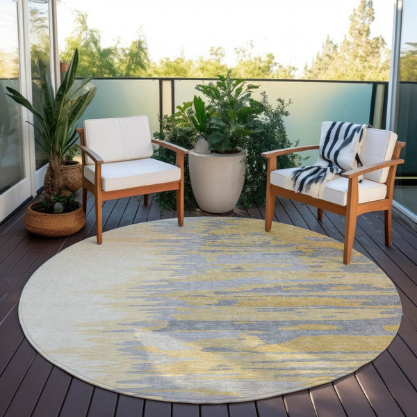 Homeroots 3' Stylish Abstract Beige Brown Gray Washable Indoor Outdoor Area Rug For Versatile Spaces 8' Round Polyester 601208