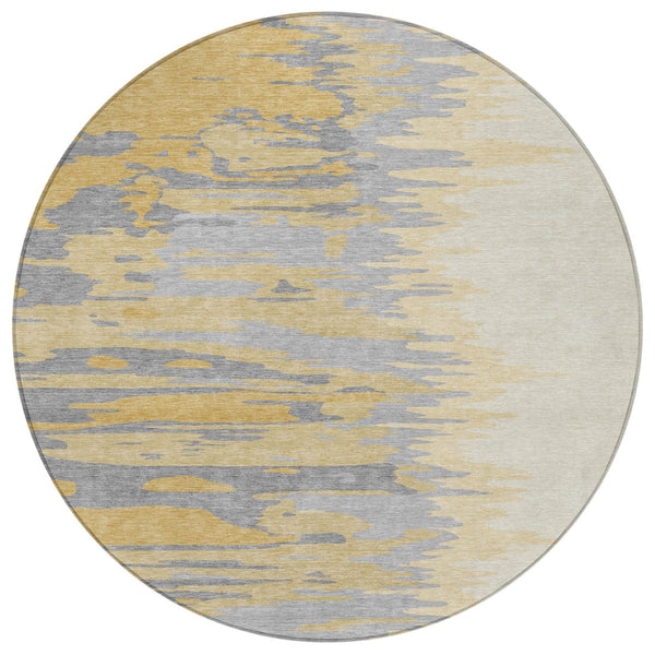 Homeroots 3' Stylish Abstract Beige Brown Gray Washable Indoor Outdoor Area Rug For Versatile Spaces 8' Round Polyester 601208