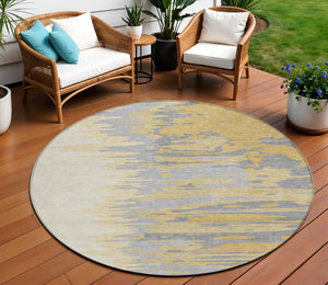 Homeroots 3' Stylish Abstract Beige Brown Gray Washable Indoor Outdoor Area Rug For Versatile Spaces 8' Round Polyester 601208