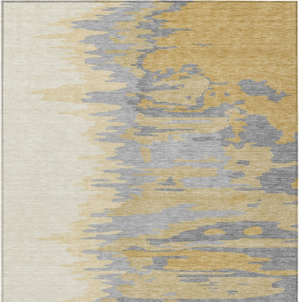 Homeroots 3' Stylish Abstract Beige Brown Gray Washable Indoor Outdoor Area Rug For Versatile Spaces 8' X 10' Polyester 601209