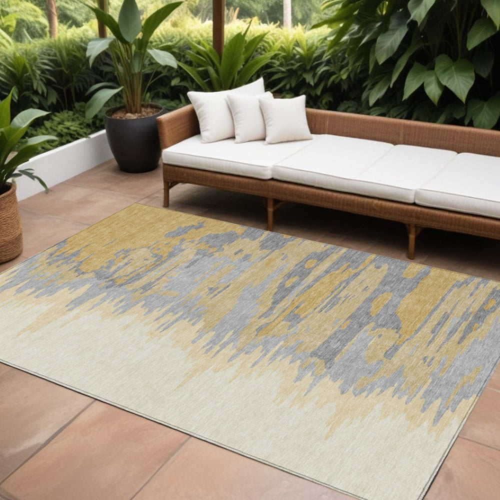 HomeRoots 9' Gold Gray Beige Abstract Washable Area Rug – Durable Indoor/Outdoor Design for Modern Spaces 601210