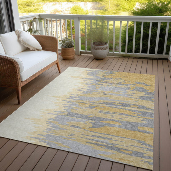 Homeroots 3' Stylish Abstract Beige Brown Gray Washable Indoor Outdoor Area Rug For Versatile Spaces 9' X 12' Polyester 601210
