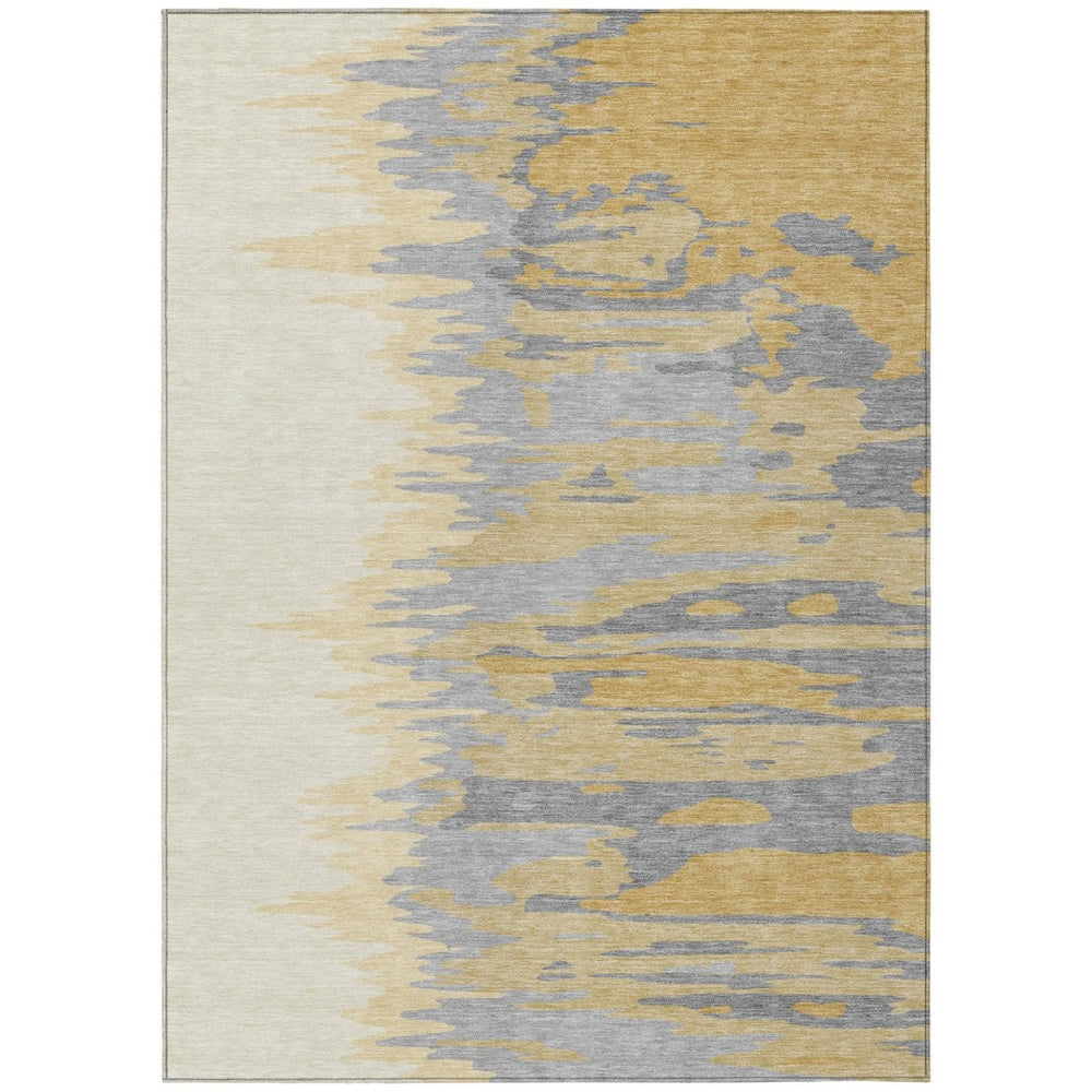 HomeRoots 9' Gold Gray Beige Abstract Washable Area Rug – Durable Indoor/Outdoor Design for Modern Spaces 601210