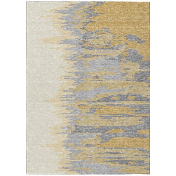 HomeRoots 9' Gold Gray Beige Abstract Washable Area Rug – Durable Indoor/Outdoor Design for Modern Spaces 601210