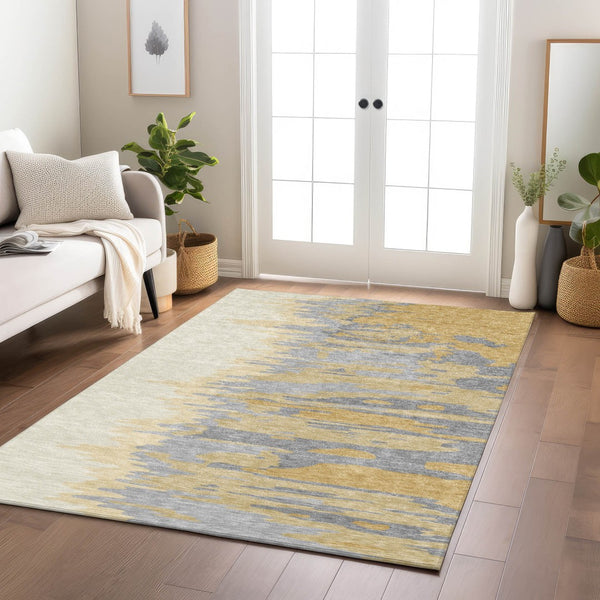 Homeroots 3' Stylish Abstract Beige Brown Gray Washable Indoor Outdoor Area Rug For Versatile Spaces 9' X 12' Polyester 601210