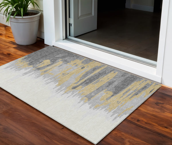 Homeroots 3' Stylish Abstract Beige Brown Gray Washable Indoor Outdoor Area Rug For Versatile Spaces 3' X 5' Polyester 601212