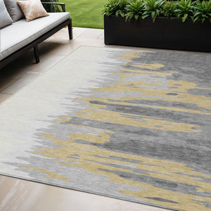 Homeroots 3' Stylish Abstract Beige Brown Gray Washable Indoor Outdoor Area Rug For Versatile Spaces 5' X 8' Polyester 601213